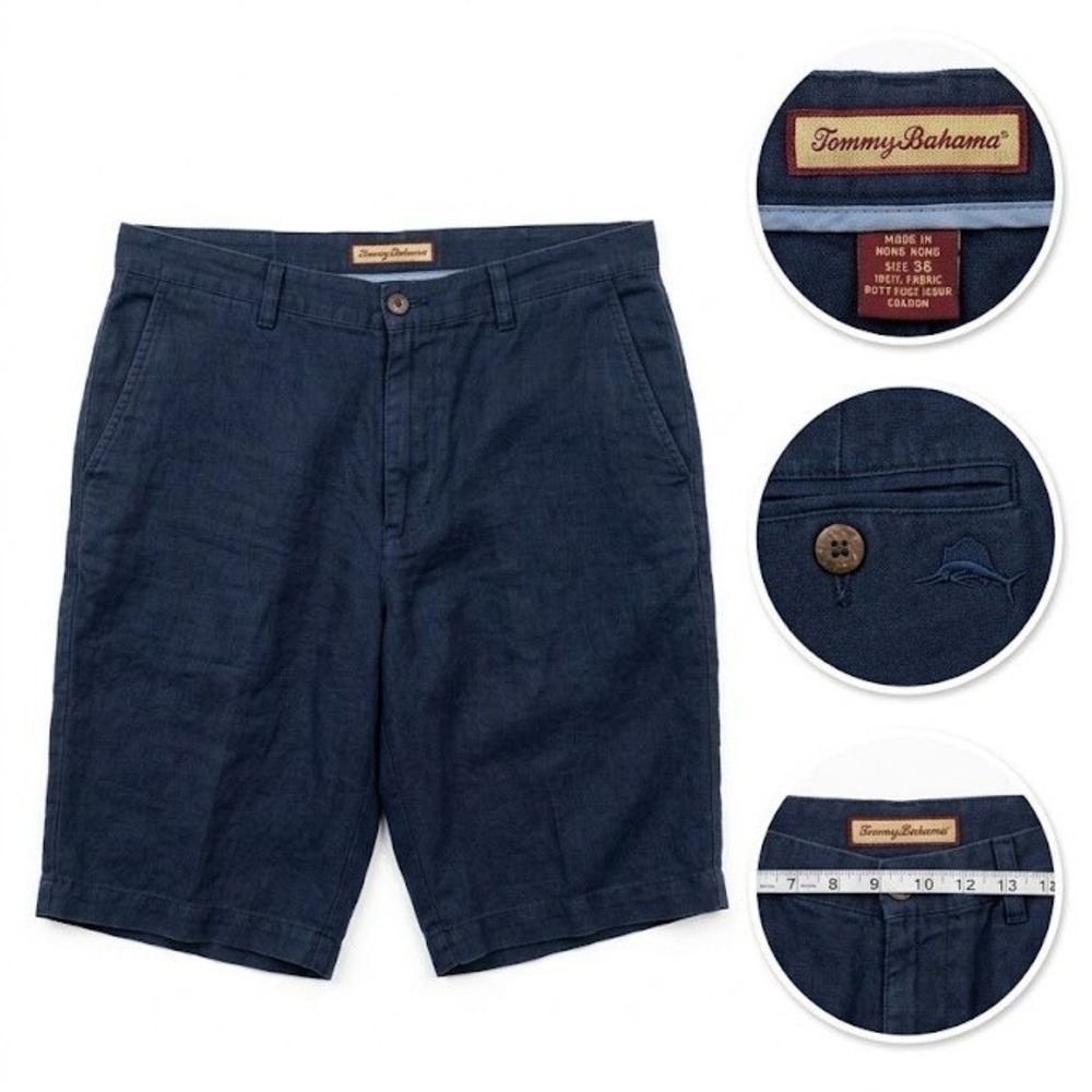 Vintage Tommy Bahama Shorts Mens 36 Navy Blue Cargo‎ Tencel Casual Sun Faded